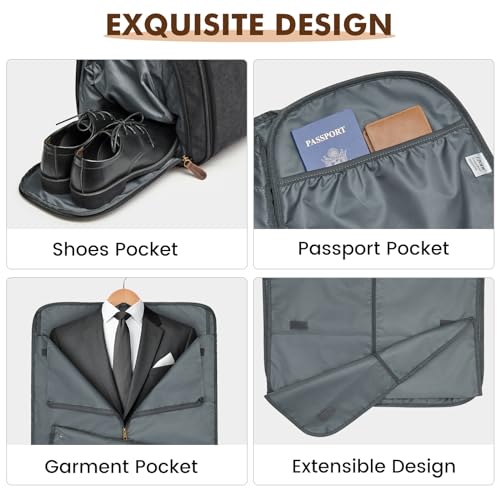 S-ZONE Garment Bags for Travel Convertible Garment Duffle Bags for Travel Suit Carry on Luggage for Men Hanging Suitcase - color: Black