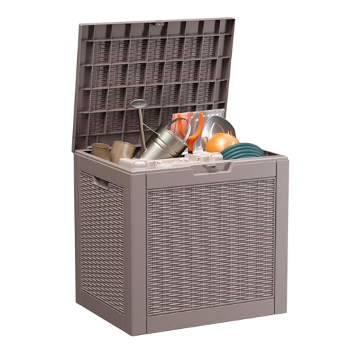 EasyUp 30 Gallon Outdoor Deck Box Waterproof, Lager Patio Storage Box Indoor and Outdoor Use,Resin Storage Bin for Patio Furniture Cushions Garden Tools, Package Delivery,UV Resistant（Gray） - color: Grey, size: 30 Gallon