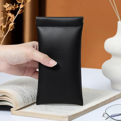 Squeeze Top Sunglass Case, New Organosilicon Soft PU Leather Eyeglass Glass Case Travel Large Sunglasses Pouch - color: Black