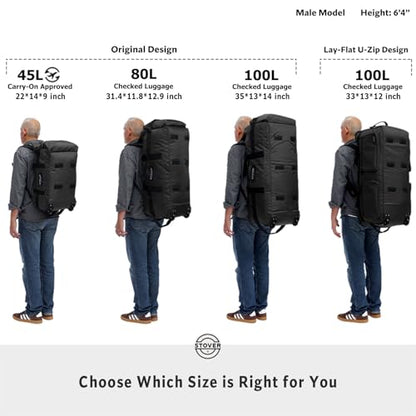 STOVER 45/80/100L Rolling Duffel Bag with Wheels, Large Durable Travel Duffle + Toiletry Bag, Heavy Duty, Packable, Foldable with Shoulder Straps- Use as Luggage or Backpack, Men/Women (Navy Blue) - color: Navy Blue