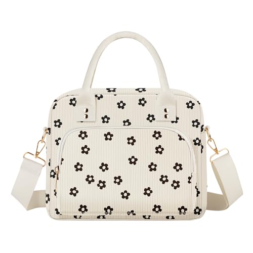 Lunch Bag Large Insulated Lunch Box for Women Men Adult Cute Black Floral Lunchbox Corduroy Lunch Bags Boxes Pail with Shoulder Strap for Work Mom Picnic Office Travel 11.4×6.8×9.1 inches 11.5L - color: Black Floral
