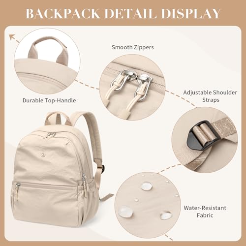 GOLF SUPAGS 13L Mini Backpack Lightweight Nylon Daypack for Women, Small City Pack, Versatile Ladies Backpack for Shopping & Travel, Light Apricot - color: Light Apricot, size: 13 Liters