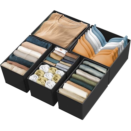 Simple Houseware Underwear Drawer Organizer for Lingerie/Undergarment/Bra/Panty/Sock/Onesie, Set of 6, Black - color: Black, size: Set of 6 - 2L / 2M / 2S