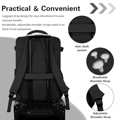 Carry On Backpack for Women & Men – Airline Approved Underseat Size, 15.6" Laptop Compartment, TSA-Friendly 180° Opening, Anti-Theft Business Travel Backpack with Trolley Sleeve (Black, Medium) - color: Black, size: Medium