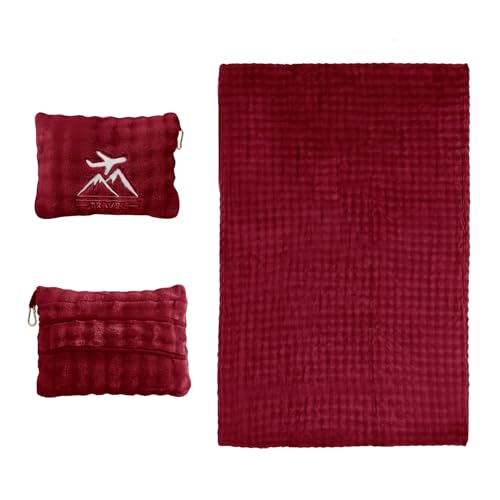 Travel Blanket and Pillow-2-in-1, Ultra-Soft&Compact,Airplane Blanket with Hand Luggage Belt and Backpack Clip,Travelers Accessories Gifts, 61x43 Inches（Burgundy） - color: Burgundy
