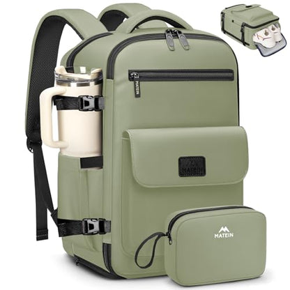 MATEIN 18x14x8 Personal Item Backpack Underseat Bag for Frontier Airline | TSA Approved, Shoe Compartment, Water Bottle Holder, Water Resistant, Lightweight Travel, Fit 15.6" Laptops, Women Men, Green - color: Green