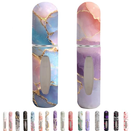 5ml Perfume Atomiser Refillable Bottles Portable Mini Spray Travel Bottle Easy to Refill Empty Atomizer Bottle for Purse Handbag Pocket Luggage,Bright Color (Purple pink marble) - color: Purple pink marble