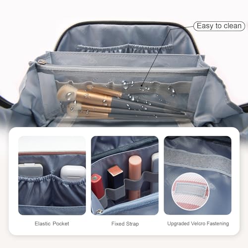 BOYATU Travel Makeup Bag Cosmetic Bag for Women: 3 Pcs Set Striped Make up Bag with Compartments - Waterproof Vegan Leather Toiletry Bags with Handle - Makeup Organizer for Travel Essentials(A-3-Pink) - color: A-3-Pink