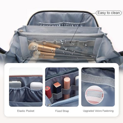 BOYATU Travel Makeup Bag Cosmetic Bag for Women: 3 Pcs Set Striped Make up Bag with Compartments - Waterproof Vegan Leather Toiletry Bags with Handle - Makeup Organizer for Travel Essentials(A-3-Pink) - color: A-3-Pink