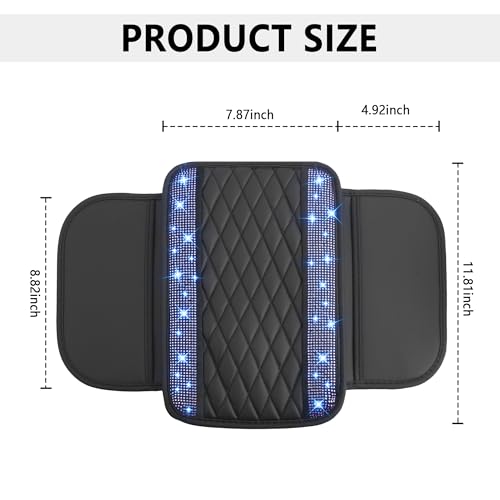 Stacool Upgraded Car Center Console Cover with Rhinestones,Microfiber Leather Car Armrest Cover Cushion with 2 Storage Bags,Universal Cars Armrest Storage Box as Cars Interior Accessories - color: Upgraded Diamond - Bling Blue
