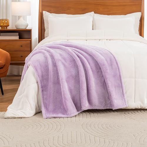 Berkshire Blanket Classic Extra-Fluffy™ Plush Throw Blanket, Soft Fuzzy Fluffy Long Hair Throw Blanket for Couch Sofa Bed, Pastel Lilac Purple, 50x60 Inches - color: Pastel Lilac, size: Throw/Throw XL