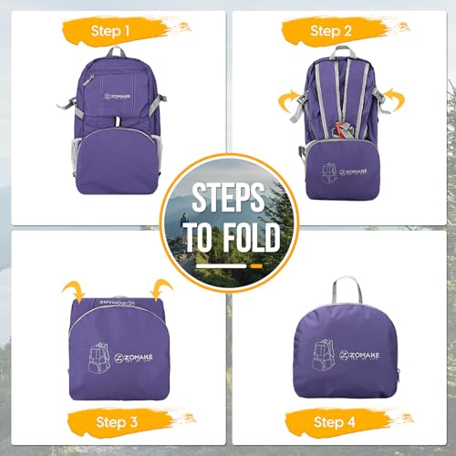 ZOMAKE Lightweight Packable Backpack 35L, Light Foldable Backpacks Water Resistant Collapsible Hiking Bag, Compact Folding Day Pack for Travel Camping(Purple) - color: Purple