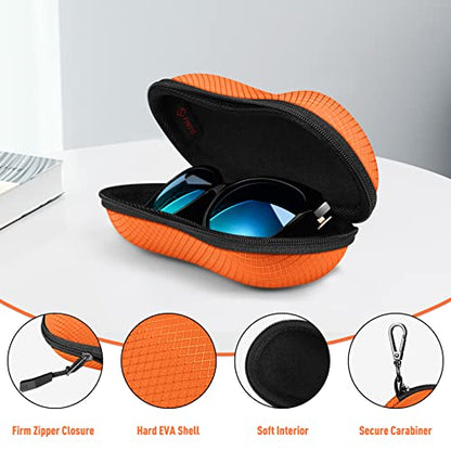 FINTIE Sunglasses Case, Hard EVA Shell Shockproof Sport Glasses Case with Metal Carabiner Travel Zipper Eyeglasses Holder - color: Orange