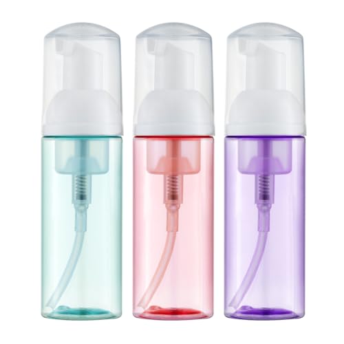 Tekson Soap Foam Bottle (60ml, 2 fl oz), Empty Travel Foaming Lash Shampoo for Cleanser, Dispenser (Green, Pink, Purple) - color: Pink Purple Green, size: 3pcs
