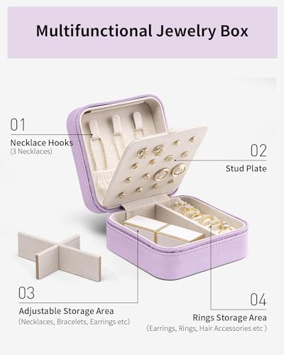 VLANDO Travel Jewelry Case, Small Travel Jewelry Organizer Box for Girls Women - Purple - color: Purple