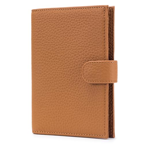Leather RFID Passport Wallet for Travel – Slim Passport Holder for Women & Men with Card Slots, Zippered Coin Pocket, SIM Slot – Cash Slot Compact Travel Wallet Gift Box Ready (Brown) - color: Brown