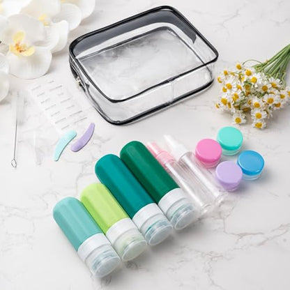 MODENGKONGJIAN 16 Pack Travel Bottles for Toiletries,TSA Approved Silicone Squeezable Travel Shampoo Bottles, 3oz Leak Proof Refillable Toiletry Cosmetic Containers (16PCS/Green) - color: 16PCS/Green