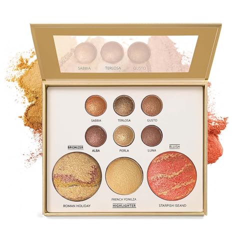 K'APEINE All-in-One Makeup Palette, 9 Colors Dark Brown Baked Face Kit Includes Eyeshadow, Blush, Highlighter & Bronzer | Sun-Kissed Intense Contour Set for Women - 02# - color: Amber Horizon (9 Colors)