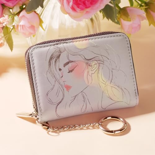 FurArt Zipper Wallet Women, RFID Blocking Credit Card Wallet, Business Card Holder, Compact Size KeyChain Wallet - color: Classical Lady