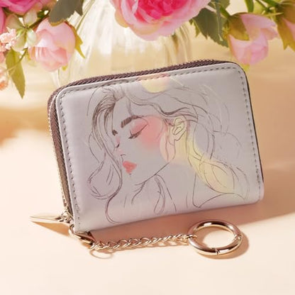 FurArt Zipper Wallet Women, RFID Blocking Credit Card Wallet, Business Card Holder, Compact Size KeyChain Wallet - color: Classical Lady