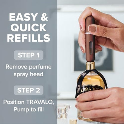 Travalo Classic HD Perfume Atomizer - Leak-Proof and TSA Approved for Air Travel - Reusable, Airtight, Easy-Fill Mini Pump Sprayer - Lightweight, Elegant Design w/Volume Window - Brown 0.17oz - color: Brown
