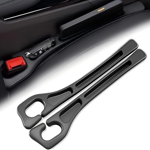Car Seats Gap Filler Dual-Slot Car Seat Gap Organizer – with Belt Slot, Anti-Drop Gap Filler for Cars & SUVs – No More Lost Items, All Within Reach (2PCS) (Black)