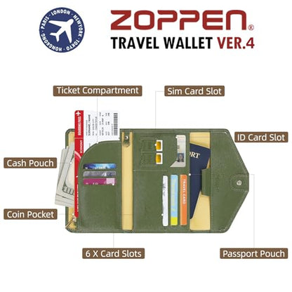 ZOPPEN Mulit-purpose Rfid Blocking Passport Holder Travel Wallet (Ver.4) Passport and Vaccine Card Holder ComboTri-fold Document Organizer Travel Essentials - color: #35 Army Green