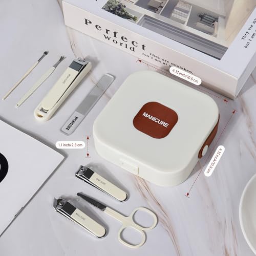 Nail Clipper Set for Men and Women, 7 Pcs Toenail Clippers, Stainless Steel Fingernail Clipper, and Travel Case Manicure Set, Gift Ideas (Beige) - color: Beige