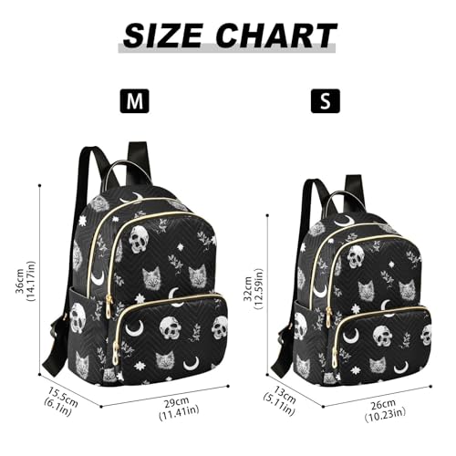 Women Fashion Backpack Purse Casual Lightweight Travel Shoulder Bag Skull Cat Moon Gothic Pattern Rucksack Ladies Bag, Small - color: Skull Cat Moon Gothic Pattern, size: Small