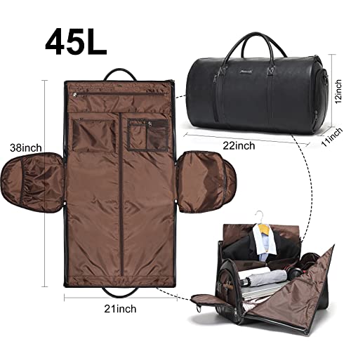 Modoker Convertible Leather Garment Bag, Carry on Garment Bags for Travel, Garment Duffel Bag, Gifts for Men Women Business Waterproof Suitcase Suit Travel Bags, Black - color: C-Black