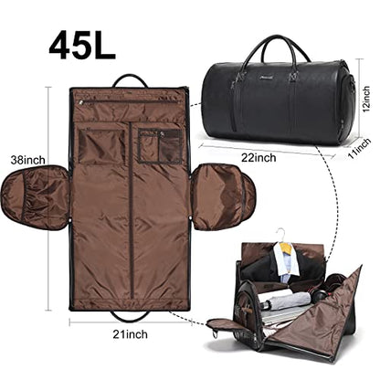 Modoker Convertible Leather Garment Bag, Carry on Garment Bags for Travel, Garment Duffel Bag, Gifts for Men Women Business Waterproof Suitcase Suit Travel Bags, Black - color: C-Black