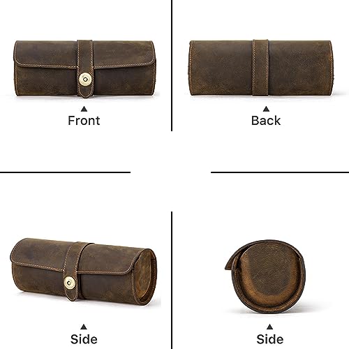 Personalized Custom Name Watch Case Roll Organizer, Luxury Genuine Leather Travel 3-Watches Case For Watch/Bracelet (06 Coffee) - color: 06 Coffee