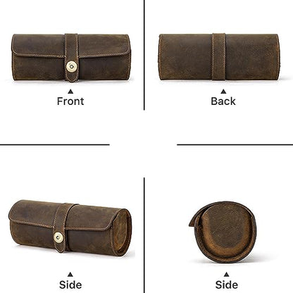 Personalized Custom Name Watch Case Roll Organizer, Luxury Genuine Leather Travel 3-Watches Case For Watch/Bracelet (06 Coffee) - color: 06 Coffee