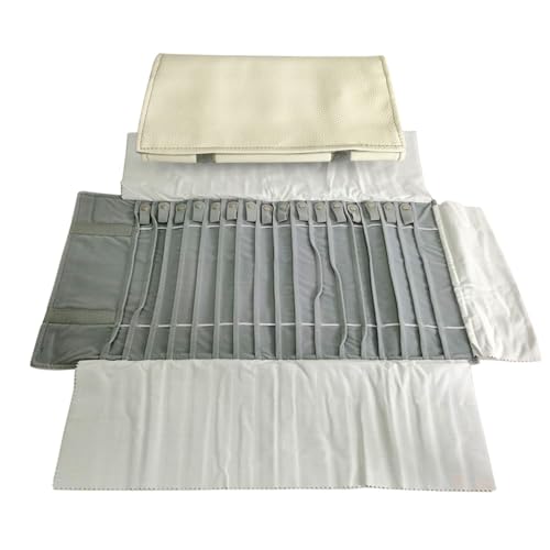 Portable Jewelry Roll Untangled Secure Necklace Travel Storage Bag Displays Holder 16 Chain (Gray PU and Gray Velvet) - color: Gray PU and Gray Velvet