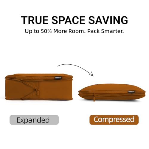 4 Piece Compression Packing Cubes for 3–7 Day Travel, Space Saving Travel Organizers with Breathable Mesh, Double-Zipper Packing Cubes for Carry-On & Suitcases (Brown) - color: Brown