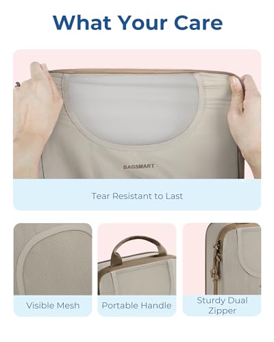 BAGSMART Compression Packing Cubes, 6 Set Packing Cubes for Suitcases, Lightweight Suitcases Organizers Bag Set & Compression Travel Cubes, Travel Essentials Packing Organizers - color: 05-Camel