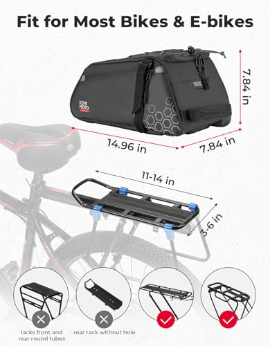 KEMIMOTO 11L Bike Bag with 6L Removable Cooler Bag, Bike Rear Rack Bag PVC Water Resistant Insulated Bag, Bicycle Trunk Pannier with Shoulder for Cycling Ebike Back Seat Storage - style: 17l