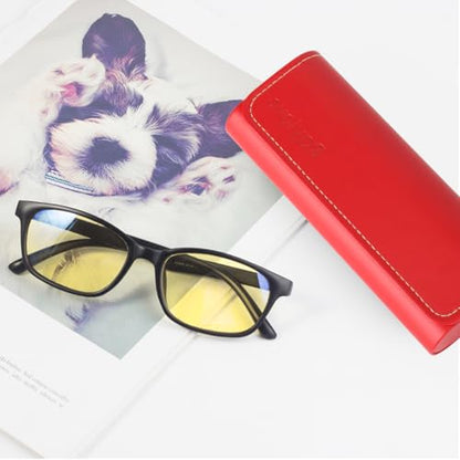 RayLove Hard Shell Glasses Case, Lightweight Leather Eyeglass Case, Travel-Friendly Sunglasses Protector for Men & Women - color: Red