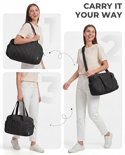 Percover Weekender Bag for Women, Ultra Lightweight Travel Duffle, Carry On Personal Item Overnight Bag with Toiletry Pouch & Compartments, Quilted Gym & Travel Bag, Midnight Black - color: Midnight Black
