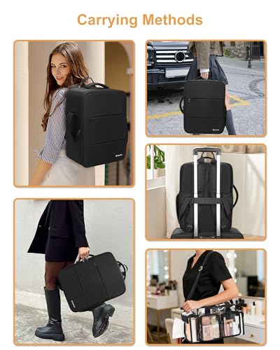Relavel Makeup Backpack with Clear Makeup Bags, Extra Large Travel Train Case Makeup Artist Kit Set Bag with 4 Clear Bags, Storage Organizer Box with Dividers Cosmetic Hair Tools Barber Supplies - color: Black with clear makeup bags
