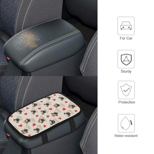 Auto Center Console Cushion Pad Red Love Heart Pug, Waterproof Armrest Box Protection Cover, Comfortable Interior Accessories - color: Picture (80)