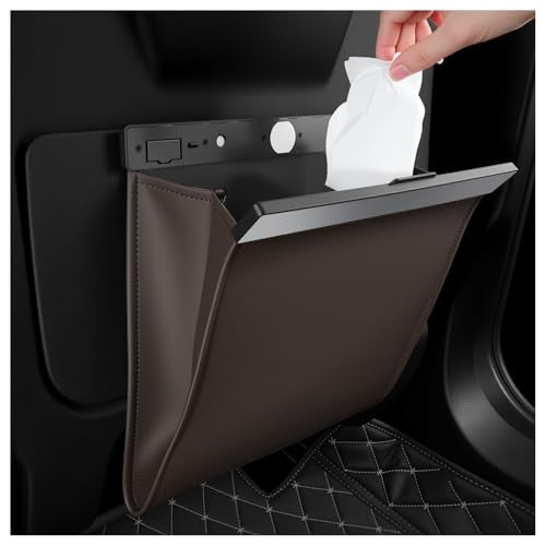 LED Car Trash Can Leak-Proof,Strong Magnetic Fast Closing Car Trash Bin as Cars Organizers and Storage,Cars Garbage Can with Automotive Trashs Bag for Backseat,Console,Door (Brown) - color: Brown