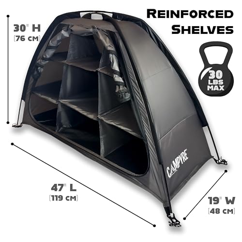 Tent & RV Camping Organizer with Zippered Flap, 9-Shelf Storage. RV Shoe Organizer, Dining Tent Organizer. Organize Any Other Camp Gear/Accessories (Patented - Licensed)