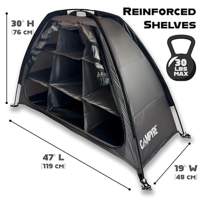 Tent & RV Camping Organizer with Zippered Flap, 9-Shelf Storage. RV Shoe Organizer, Dining Tent Organizer. Organize Any Other Camp Gear/Accessories (Patented - Licensed)