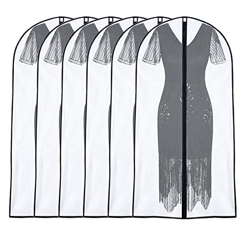 Garment Bags for Hanging Clothes 24'' x 48'' (Set of 6) Suit Covers for Closet Garment Bag Suit Cover for Suits Jacket Dresses Clothes Storage [Upgraded Version] - color: Black-Translucent, size: 24''X48''-6P