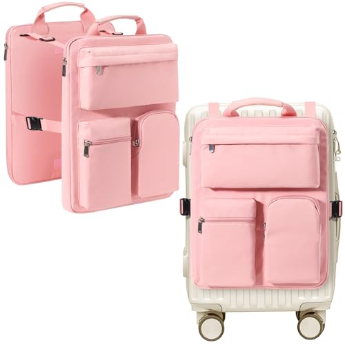 Over Luggage Organizer Bag for Suitcase with Multi Pockets, 16” Laptop Bag with Handle,Portable Travel Organizer Bags for Luggage with Adjustable Straps,Tote Carry Bag for Women Men(Pink) - color: pink