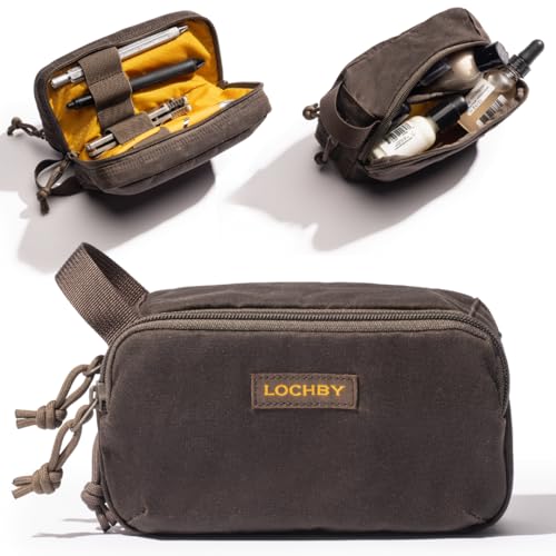 LOCHBY® Venture Pouch | Multipurpose Tactical Tool Bag | Water Resistant Waxed Canvas | Dual-Sided Zipper Pouch | for Motorcycle, Bike, EDC, Pen, Pencil, Art, Tech & Travel - color: Brown, size: Mini