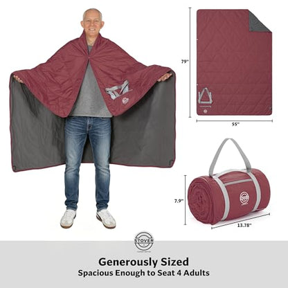 STOVER Large Waterproof Outdoor Stadium Blanket- Extra Thick Soft Fleece Camping Blanket for Travel, Picnics, Sports, 79"x55", Warm, Windproof, Sand-Proof, Lightweight, Packable (Game Day Crimson) - color: 01 - Game Day Crimson