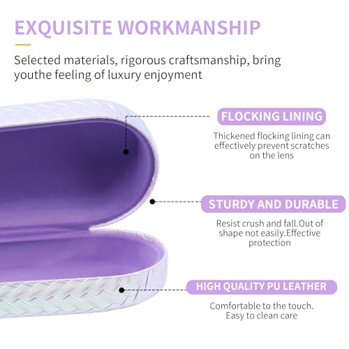 PERFECTSIGHT Sunglasses Case, Large Hard Shell Glasses Case, Cute PU Leather Protective Eyeglasses Case for Women Men - color: Gradient Purple+pink