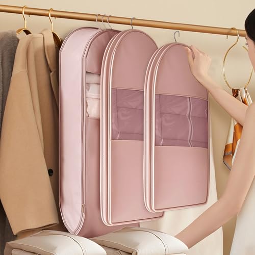 Space Saving Hanging Garment Bag With Self Compression Zipper,3 Pcs Garment Bags For Storage,Space Saving Hanging Garment Bags for Down Coat,Jackets Ect,Protects Clothes From Wrinkles（M,L,XL）